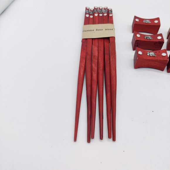 Hand Crafted Thailand Rose Wood Boxed Elephant Chopsticks Set Service For 6 - Picture 6 of 13
